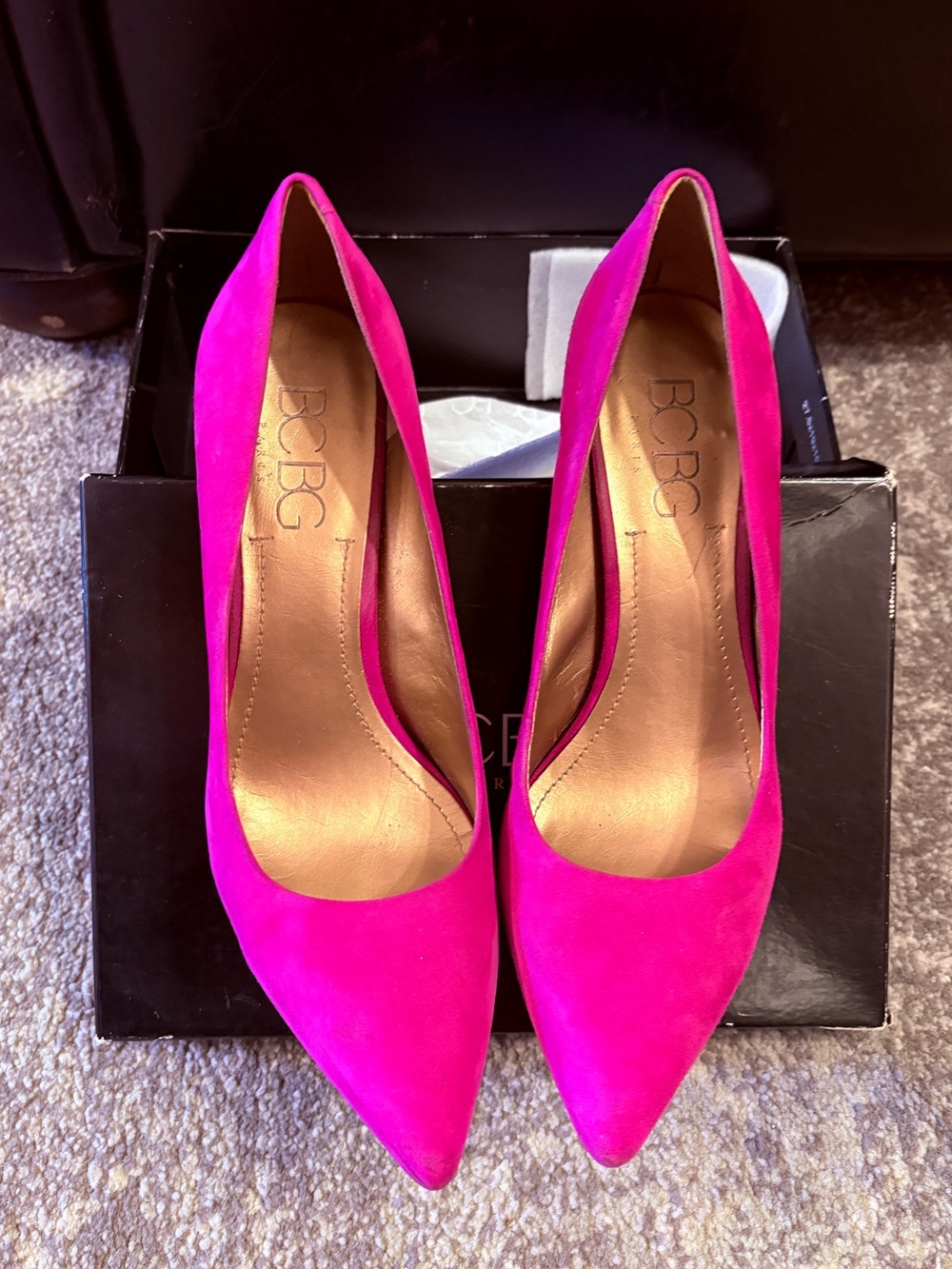 BCBG Fuchsia Suede Pointed-Toe Pumps
